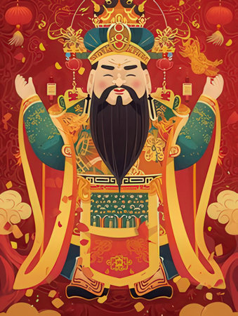 Chinese god of wealth and prosperity. Vector illustration of chinese god of wealth.の素材