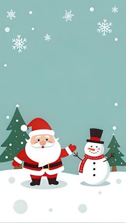 santa claus and snowman on the snow background vector illustrationの素材