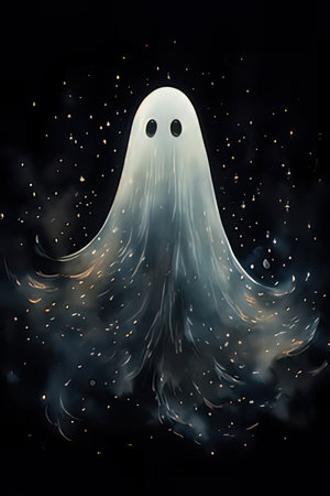 illustration of ghost on black background for halloween party.のeditorial素材