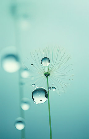 Dandelion flower with water drops close up. Nature background.の素材