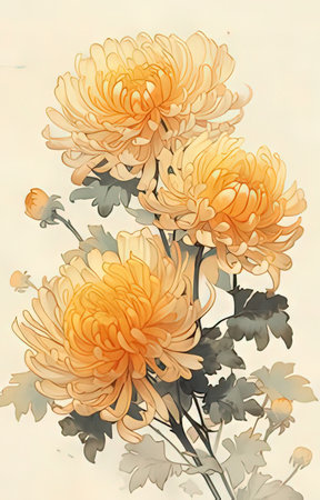 Illustration of a bouquet of yellow chrysanthemumsのeditorial素材