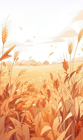 Illustration of a wheat field in the summer. Vector illustration.の素材