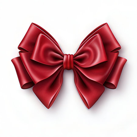 Red satin bow isolated on white background. 3D illustration.の素材