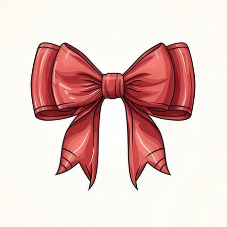 Red bow isolated on white background. Hand drawn vector illustration in sketch style.の素材