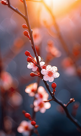 Plum blossom in the morning light. Beautiful natural background.の素材