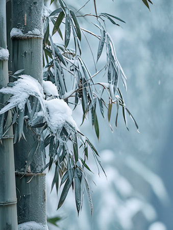 Bamboo in the snow, Bamboo trees in the snow.の素材