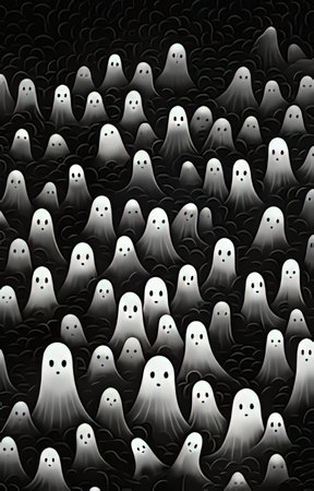 Seamless pattern with ghosts on a black background. Vector illustration.の素材