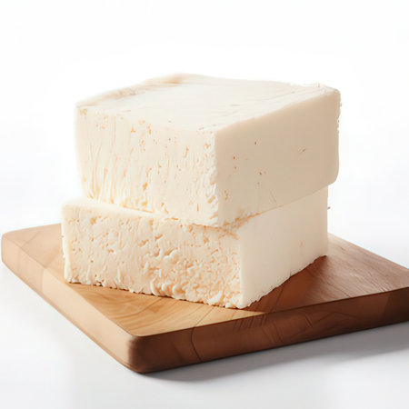 Feta cheese on a wooden board isolated on a white background.の素材