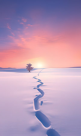 Beautiful winter landscape with frozen lake at sunset.の素材