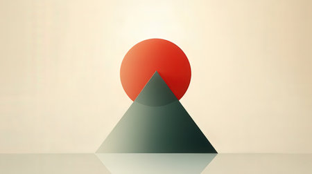 Illustration of an abstract background with a red sun and a mountainの素材