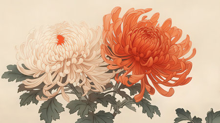 Chrysanthemum flowers in vintage style. Vector illustration.の素材