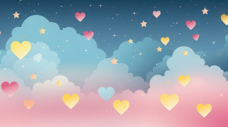 Valentine's day background with hearts and clouds. Vector illustration.の素材