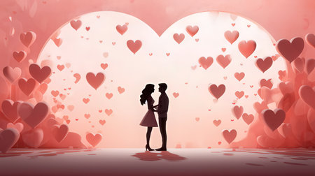 Couple in love with heart shaped background, valentines day conceptの素材