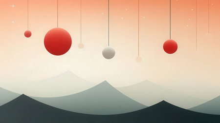 Abstract background with red balls and mountains. Vector illustration for your designの素材