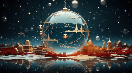 Christmas and New Year holidays background. 3D rendering. Snow globeの素材
