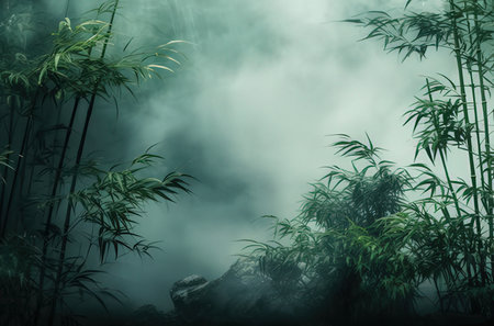 Bamboo forest with fog in the morning. Natural background and wallpaper.の素材