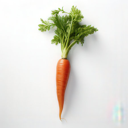 Carrot with green leaves isolated on white background. Top view.の素材