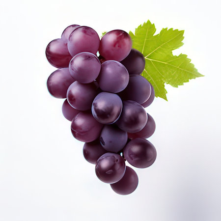 Grape with leaf isolated on white background. Clipping path included.の素材