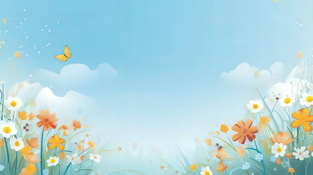 Spring background with flowers and butterflies. Vector illustration for your design.の素材