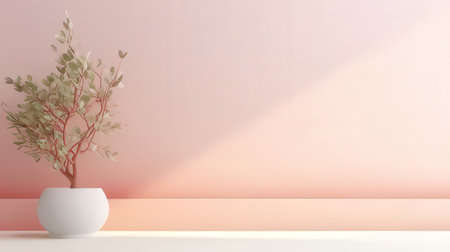 3d rendering of white vase with eucalyptus branches on pink wall backgroundの素材