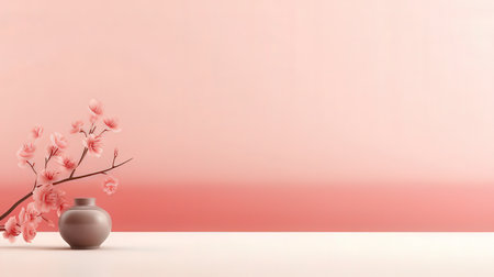 3d render of vase with sakura flower on table.の素材