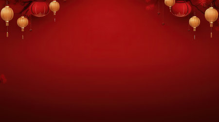 Chinese New Year background with red paper lanterns. Vector illustration.の素材