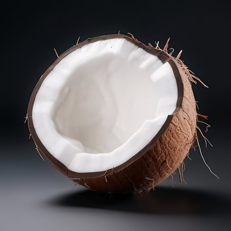 Coconut on a black background, close-up, macroの素材
