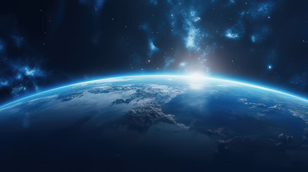 View of the earth from space during a sunrise 3D rendering elements of this image furnished by NASAの素材