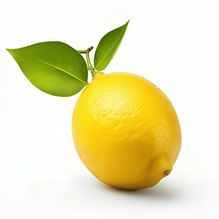 Lemon with leaf isolated on white background, clipping path included.の素材
