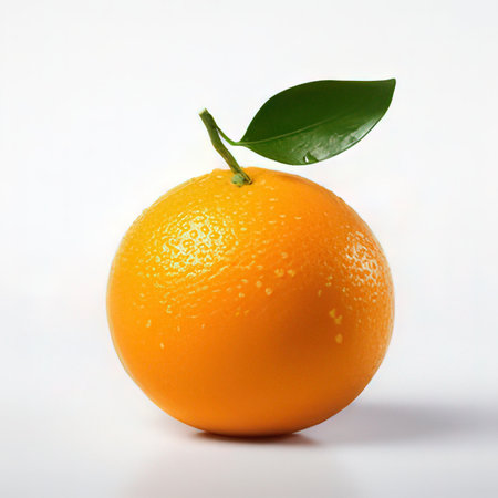 Orange fruit with leaf isolated on white background, clipping path included.の素材
