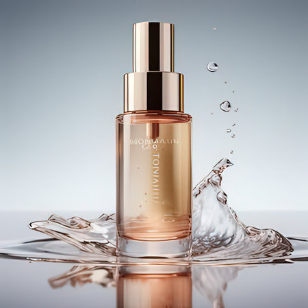 Mockup of perfume bottle with water splash, 3d renderの素材