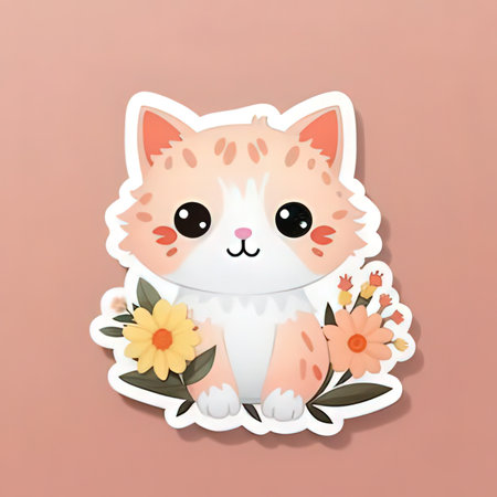 Cute cat with flowers. Vector illustration of a cartoon cat.の素材