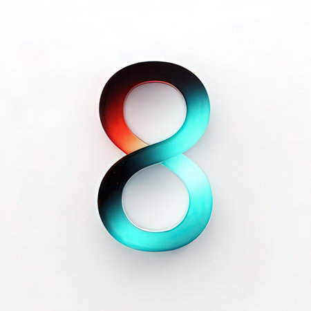 Number 8 made of glass. 3D render illustration isolated on white backgroundの素材