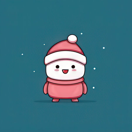 Cute cartoon christmas snowman with santa hat. Vector illustrationの素材