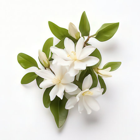 Beautiful magnolia flowers on white background, flat lay. Space for textの素材