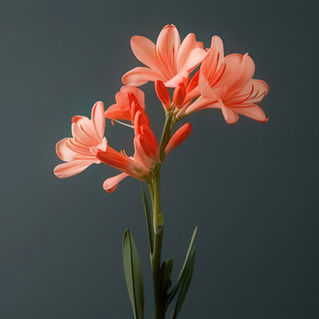 Beautiful Amaryllis flowers on gray background, closeupの素材