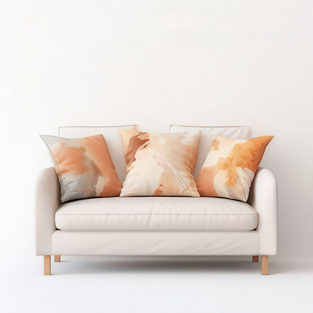 modern sofa with pillows on a white background. 3d renderの素材