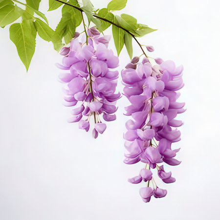 Wisteria flowers on a white background. Beautiful purple flowers.の素材