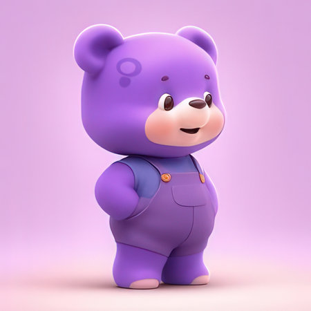 A cute cartoon hippo stands on a purple background. 3D rendering.の素材