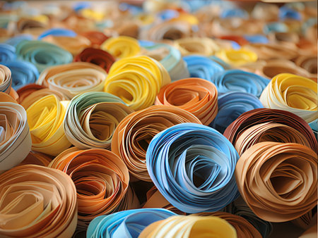 Rolls of colorful paper for scrapbooking. Abstract background.の素材