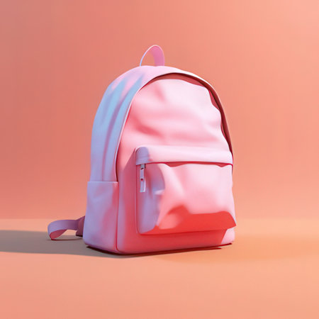 Pink backpack on a pink background. Back to school concept. 3d renderingの素材