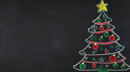 Christmas tree with ornaments on chalkboard background. Vector illustration.の素材