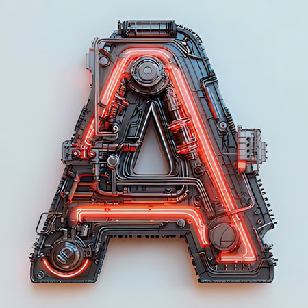 Neon letter A in the form of a technical drawing. 3D renderingの素材