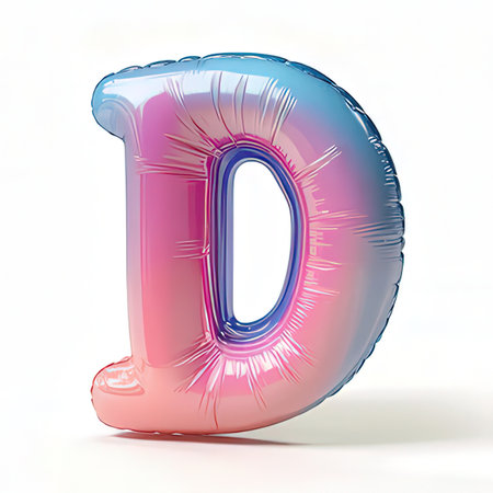 3d Letter D in pink and blue balloon isolated on white backgroundの素材