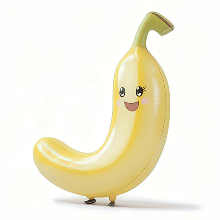 Cartoon banana on white background. Isolated 3D image.の素材