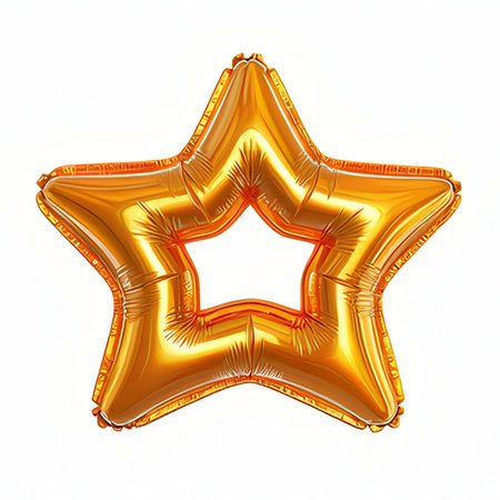 Golden star balloon isolated on white background. 3d render image.の素材