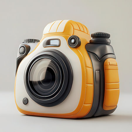 Modern professional camera isolated on a white background. 3d render.の素材