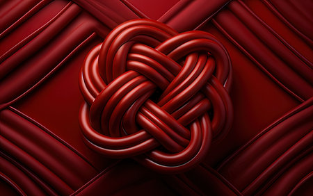 3d illustration of abstract background with braided knot in red colorの素材
