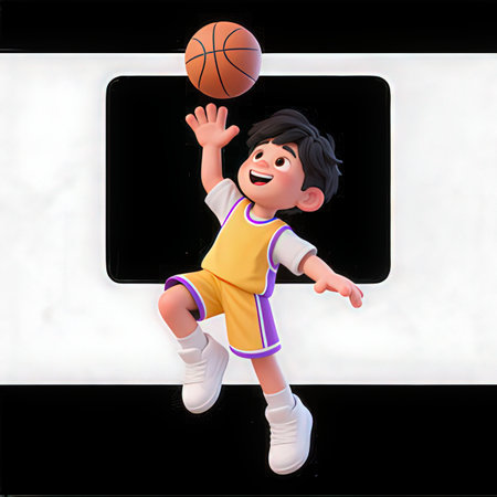 3d rendering of a boy playing basketball isolated on white background.の素材