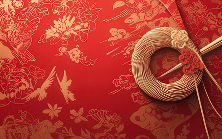 Chinese New Year background with traditional elements, paper cut and craft styleの素材